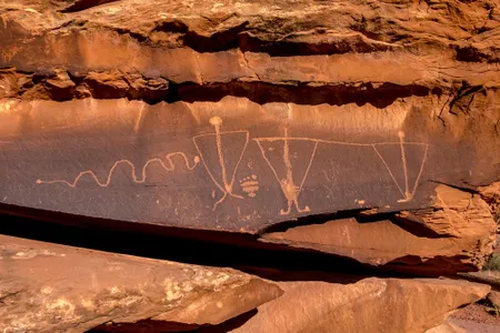 A panel of the "Birthing Rock" petroglyphs in Moab, Utah, prior to its defacement with racist and obscene etchings