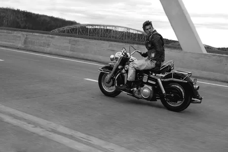 This still from&nbsp;The Bikeriders&nbsp;is a recreation of Danny Lyon's photo&nbsp;Crossing the Ohio River.