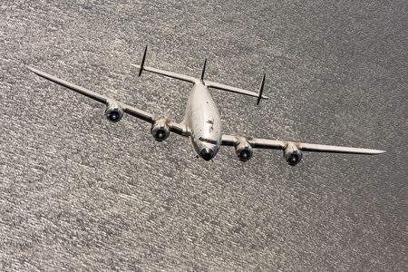 The Lockheed Constellation that transported President Dwight Eisenhower and his wife Mamie flew over a Texas lake in spring 2016, on its way from Arizona to Bridgewater, Virginia, where it is undergoing an exhaustive restoration.