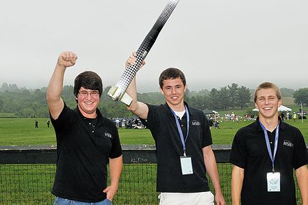 And the winners are…Landon Fisher, John Easum, and Michael Gerritsen (left to right) from Rockwall-Heath High School in Texas. (Team member Colt McNally is not pictured.)