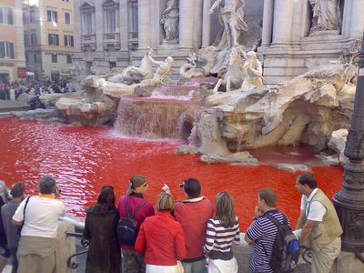 The Trevi Fountain’s waters turn red.