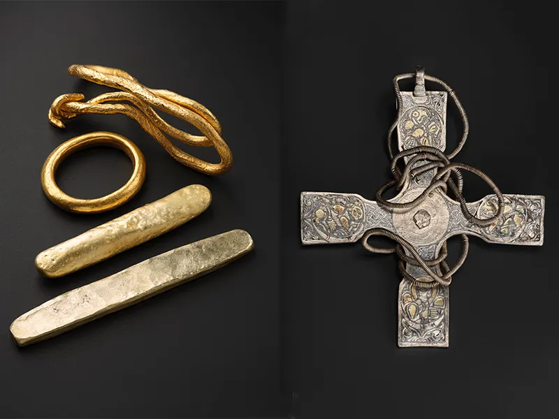 Gold artifacts and an Anglo-Saxon cross