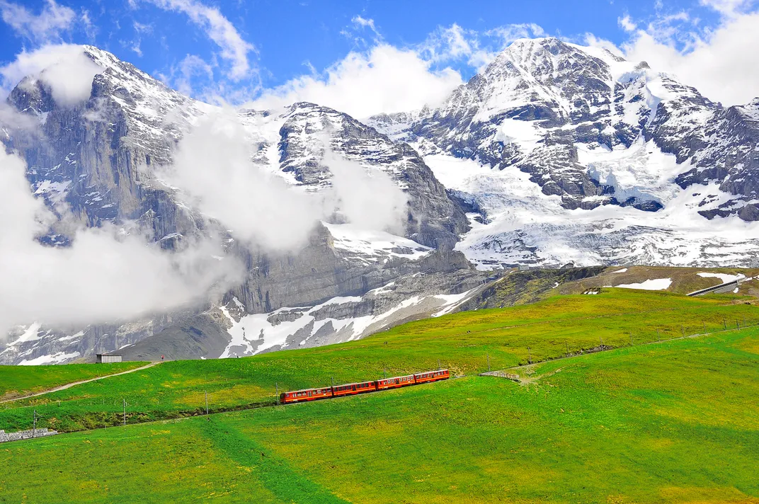 The Jungfrau Railway descending from the Jungfraujoch Station