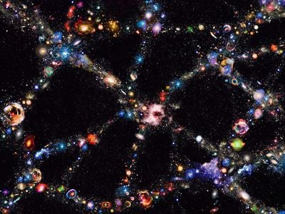 An illustration of galaxy superclusters and cosmic voids, similar to the structure of the BOSS Great Wall