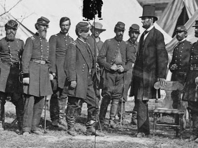 President Lincoln with officers at the Battle of Antietam