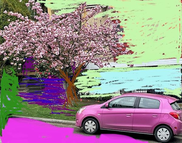 Very pink compact car dreaming of being a cherry blossom in spring thumbnail