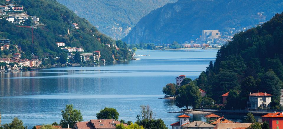  Lake Lugano with village of Morcote 