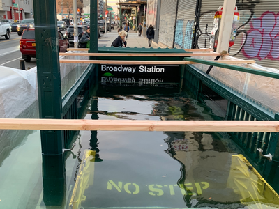 A New Yorker captured this image of a flooded subway entrance on November 20.