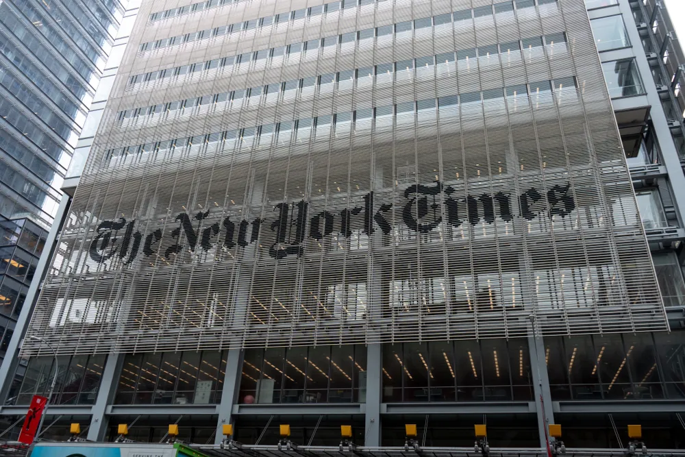 The New York Times building, seen on August 6, 2026