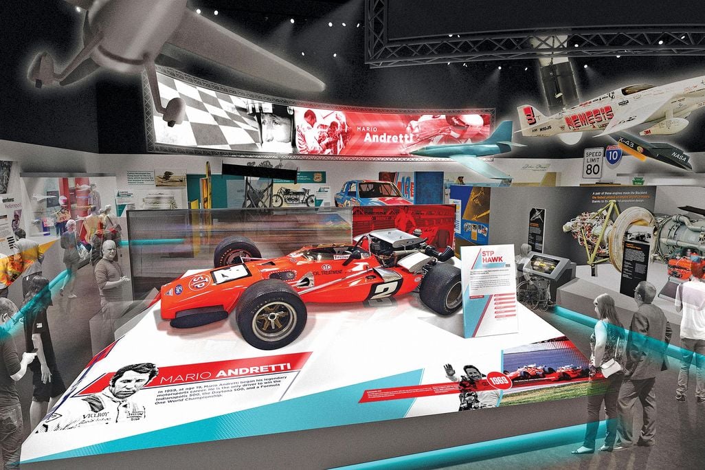 rendering of the NAtion of Speed gallery, with car on display