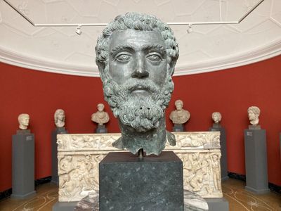 The bronze head of the Roman emperor Septimius Severus on display at the Ny Carlsberg Glyptotek museum in Copenhagen