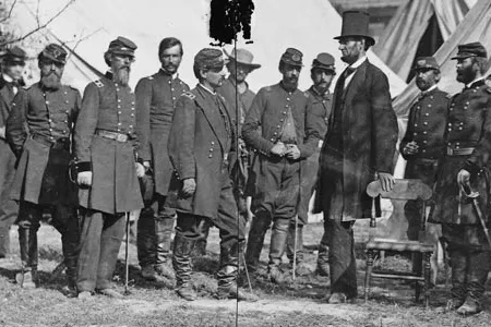 President Abraham Lincoln, with officers in 1862, rarely dictated battlefield tactics.