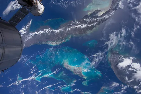 View of the Bahamas as seen from the International Space Station in the new IMAX film, A Beautiful Planet