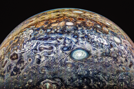 Image captured by Juno during its 66th perijove, then further processed with color enhancement by&nbsp;Gerald Eichst&auml;dt and Thomas Thomopoulos.