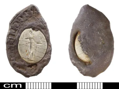 Though the intaglio dates to the days of Roman Britain (43 to 410 A.D.), the silver seal that holds it was likely made in the 13th or 14th century.
