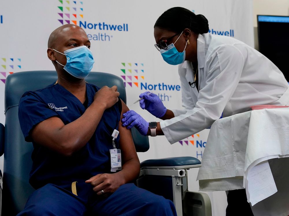 Northwell Health employee volunteers to be the second person to receive the Covid-19 vaccination at Long Island Jewish Medical Center in Queens, New York.