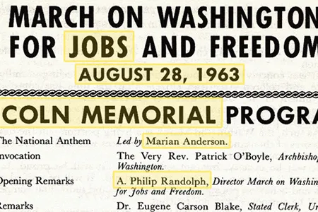 The original lineup for speakers at the Lincoln Memorial for the March on Washington. (Text by Megan Gambino.)