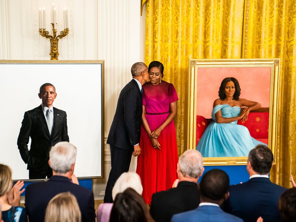 Barack Obama and Michelle Obama at the unveiling