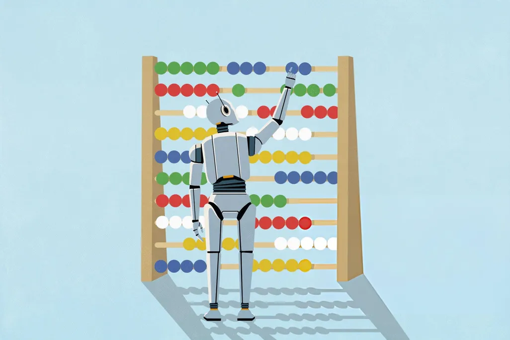 illustration of a robot working with a giant abacus