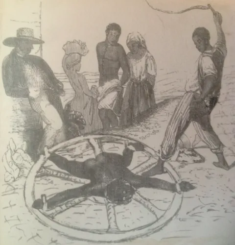 Prince Klaas, leader of the supposed slave rebellion on Antigua, on the wheel.