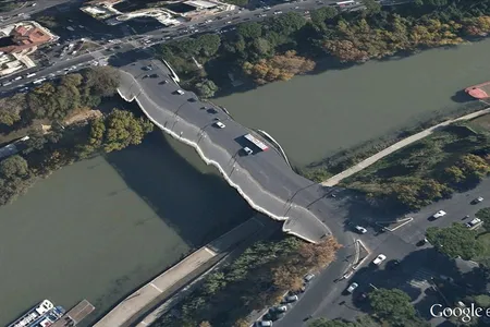 Artist Clement Valla finds irregularities in Google Earth imagery and compiles his findings in a series, "Postcards from Google Earth." This landscape is in Italy.