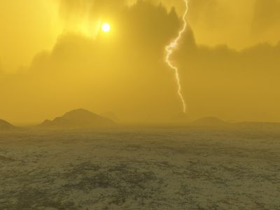Artist's conception of lightning storms on Venus.