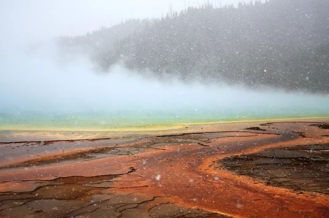 Grand Prismatic in a sudden snow shower. Smithsonian Photo Contest