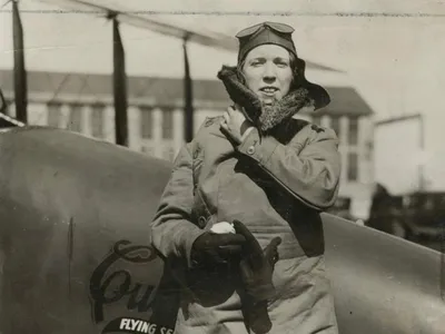 Viola Gentry, just minutes after her flight under the Brooklyn and Manhattan bridges, March 14, 1926.