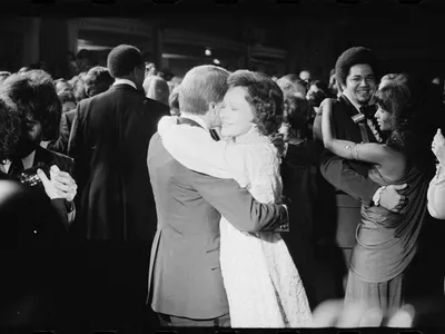 Rosalynn and Jimmy Carter dancing at the presidential Inaugural Ball in January 1977
