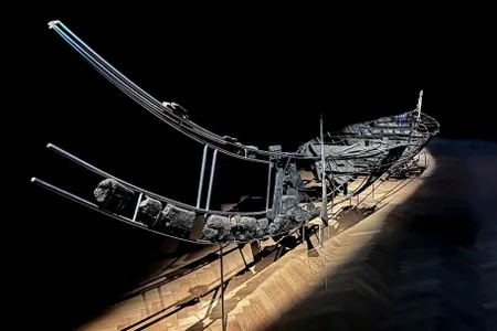 The Hjortspring boat is displayed at the National Museum of Denmark.