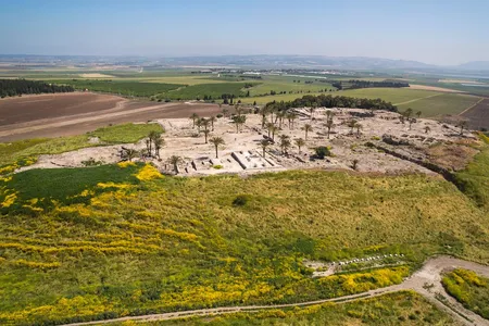 An aerial view of Meggido, now called Tell el-Mutesellim, where researchers have recently discovered the burial chamber of a royal or elite family.