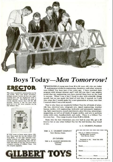 Print advertisement for Erector Set, circa 1922