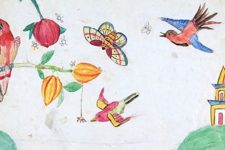 A painting by one of Darwin's children, found on the back of one of the manuscript pages of "On the Origin of Species." 