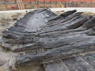 A fragment of a scuttled Revolutionary War-era ship discovered at a Virginia construction site.