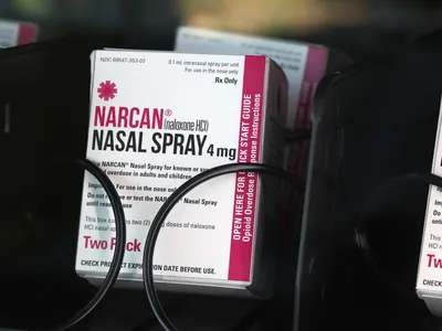 The DuPage County Health Department in Illinois made Narcan available for free from a vending machine at the Kurzawa Community Center last year. Health deparments in the U.S. have tried to reduce opioid overdose deaths by making the overdose-reversing treatment more widely available.