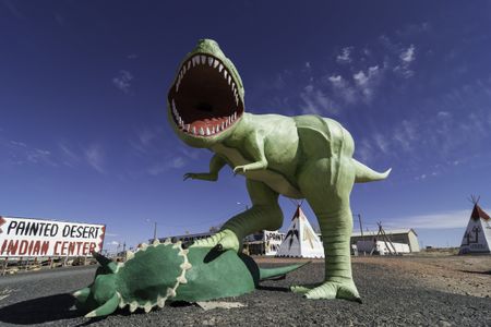 Not so mysterious: This is not a realistic depiction of a T. rex dinner.