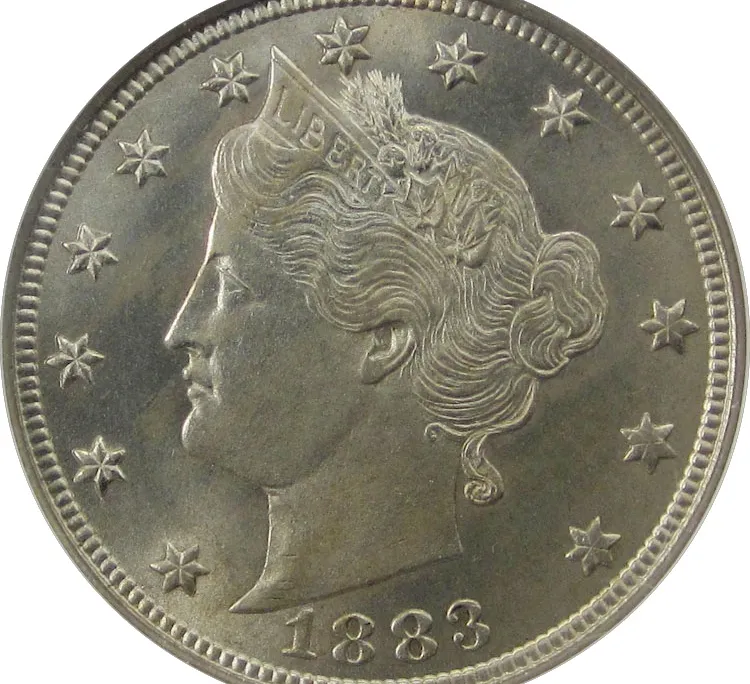 A Liberty Head nickel from 1883