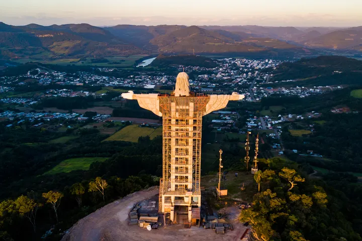 "Christ the Protector" with head and arms completed and body under construction