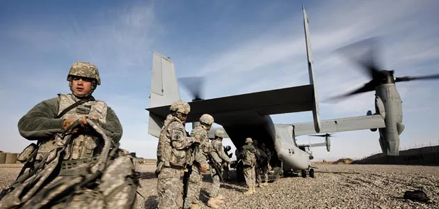 The Osprey’s role in Afghanistan has been mainly assault support: transporting troops and supplies (here, Army soldiers unload gear from an MV-22 at a remote combat outpost).