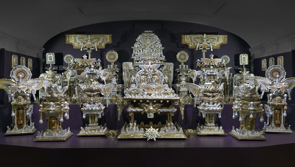 Large-scale installation, "The Throne of the Third Heaven," made of many silver and gold component parts.