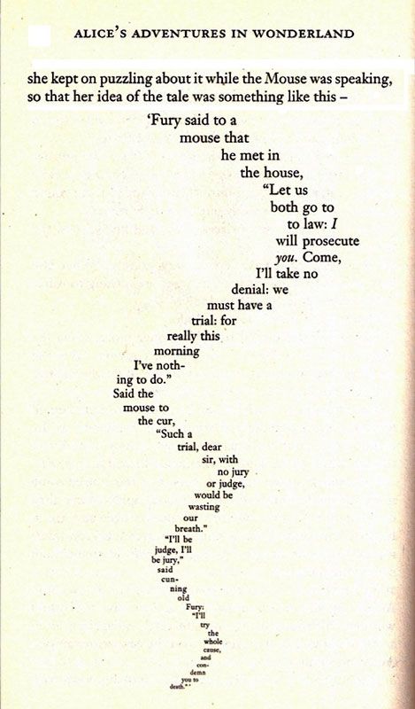 A shaped poem by Lewis Carroll titled "The Mouse's Tale"