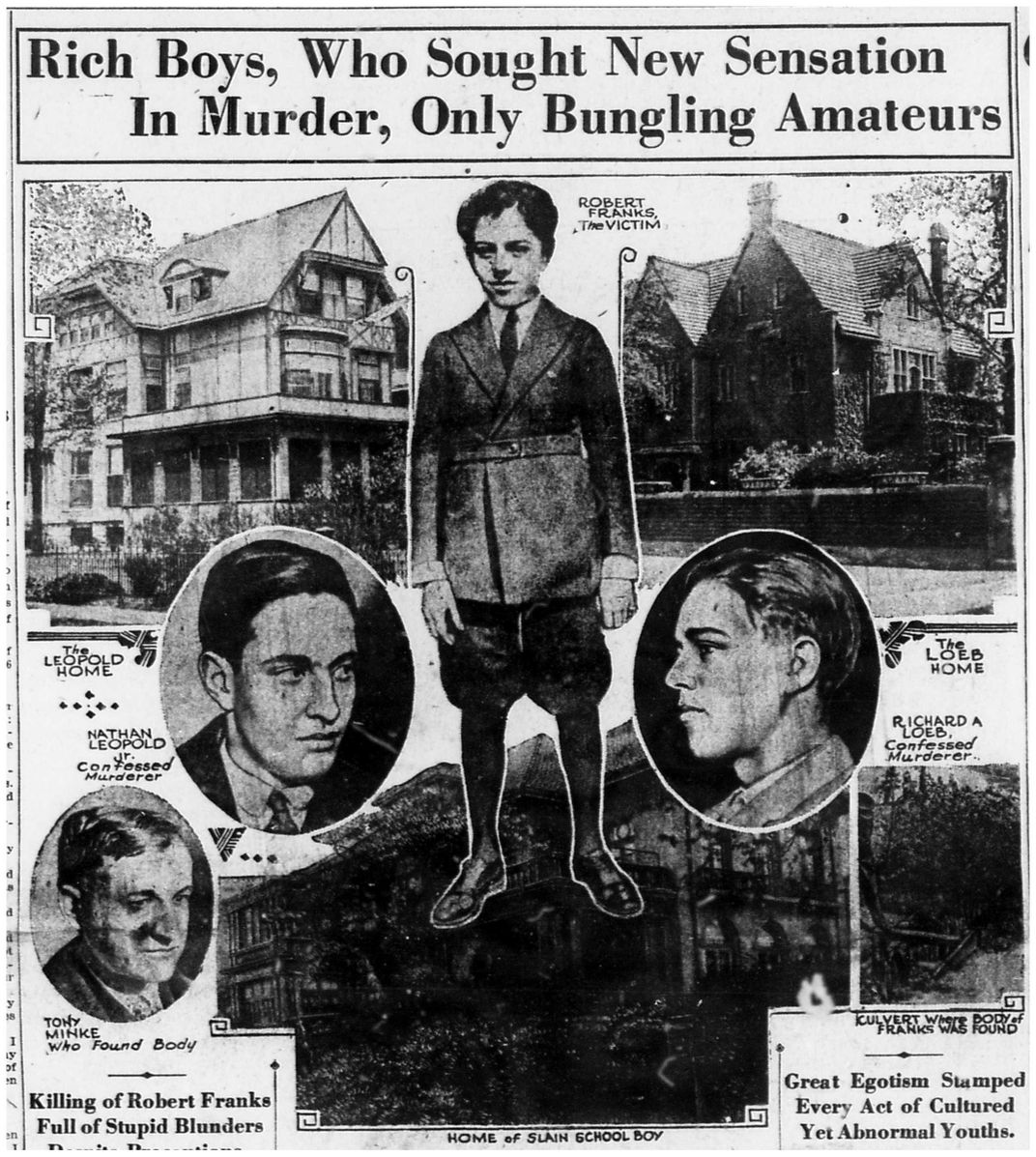 A newspaper article about Franks' murder by Leopold and Loeb