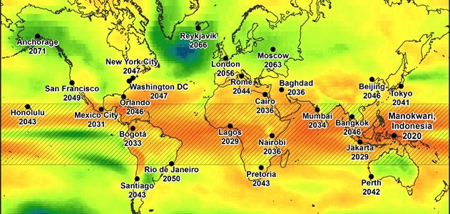 A new study predicts the year in which major world cities will experience a persistently abnormal climate for the first time.