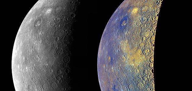 MESSENGER last year revealed another side of Mercury, color-enhanced to show the differences in surface geology.