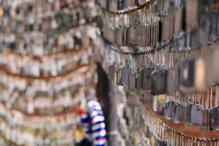 A dog-tag memorial at Old North Church in Boston, which has honored service members killed in the Iraq and Afghan wars since 2006, making it the oldest such memorial in the country
