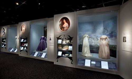 Looking into the First Ladies Exhibition at the gowns on display
