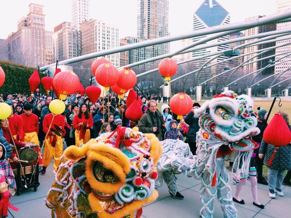 Lantern Festival lion dance procession through Millennium Park, Chicago thumbnail