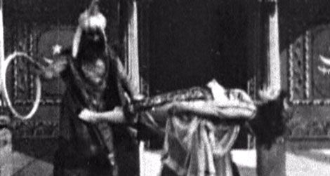 In this still from Hindoo Fakir (1902), the magician levitates his assistant.