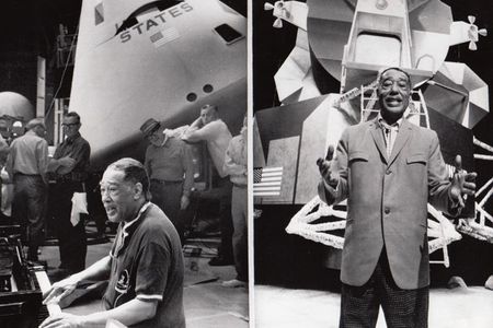 Duke Ellington rehearsing (left) his original composition “Moon Maiden,” and taping his performance (right) on July 15, 1969.