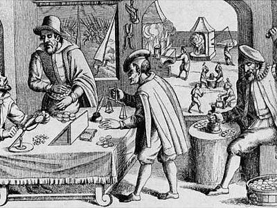 A German mint hard at work producing debased coinage designed to be palmed off on the nearest neighboring state, c.1620